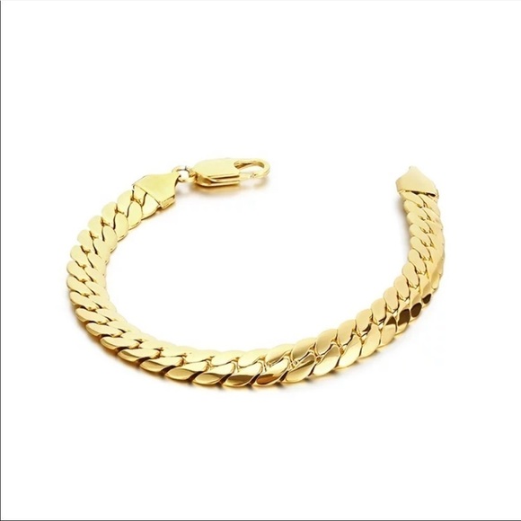 14K gold plated flat snake chunky bracelet 7 inches hypoallergenic tarnish free - Picture 2 of 5